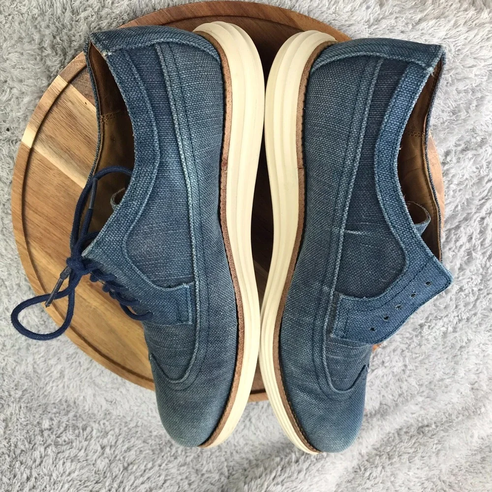 Cole‎ Haan LUNARGRAND Long Wingtip Oxford Mens 10.5M Blue Canvas Shoes